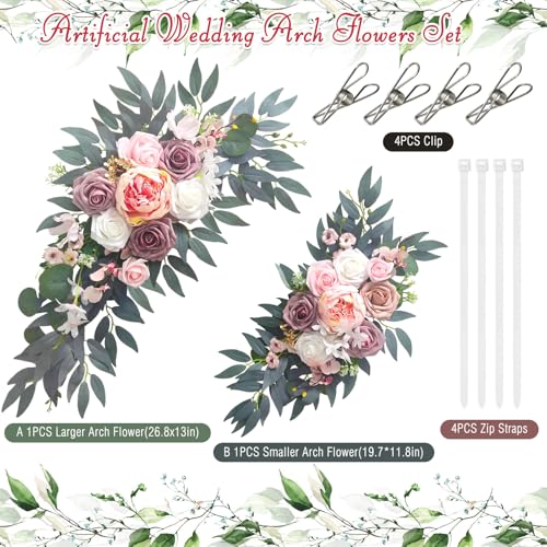 Wedding Arch Flowers (2-Pack), Artificial Dusty Rose Floral Arch Decorations for Weddings Ideal for wedding welcome signage Decorations , banquet backdrop arrangements, and bridal parties (Pink) - color: Pink