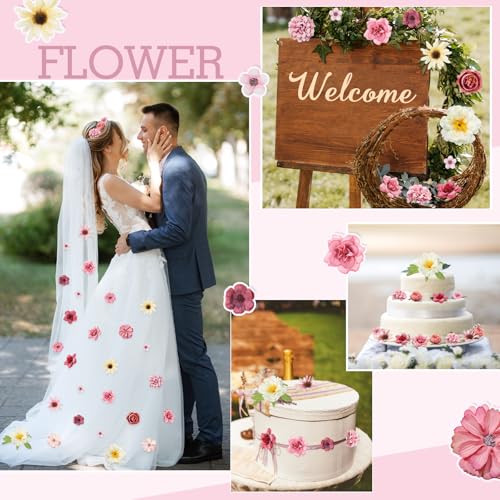 Thiccywoov 250 Pcs Artificial Flowers Heads Bulk Mini Silk Mix Flowers Fake Peony Daisy Rose Multicolor for Blossom Wreath Bouquets Wedding Home Decorations Party Craft Garland DIY(Pink) - color: Pink