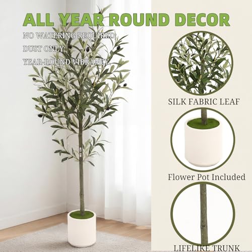 4ft Spherical Fake Olive Tree Artificial Indoor,Faux Olive Tree with Pot,Large Olive Branches and Lifelike Fruits,for Home Office House Living Room Decor. - color: 4ft