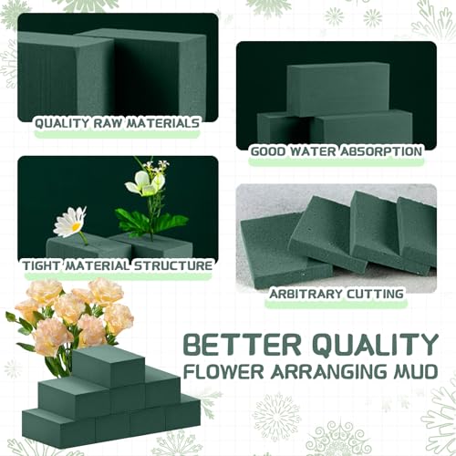 2 Pcs Floral Foam Blocks, (7.8" L x 3.5" W x 2.4" H) Green Foam for Flower Arrangements, Plant Foam Dry & Wet Flower Foam, Florist Foam for DIY Crafts, Wedding, Birthdays, Home Decorations
