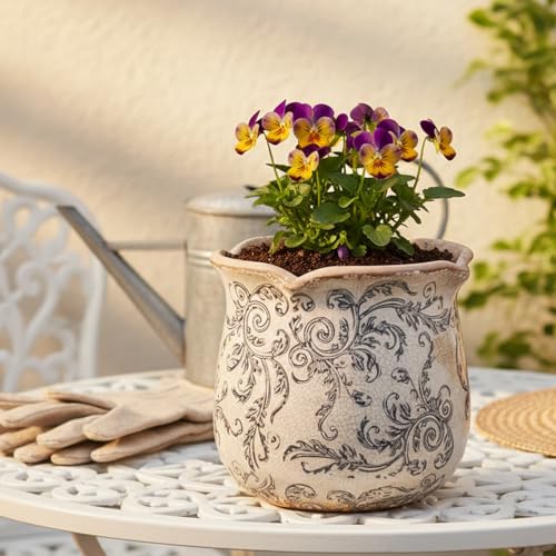 Xiaan Jiaju Ceramic Pots for Plants, Vintage Plant Pot with Drainage Hole, 6.11in. Planter for Indoor Plants, Crackle Glaze Finish Flower Pot, Perfect Tuscan Ceramic Planter for Gardening, Gray Swirls - color: Gray Swirls