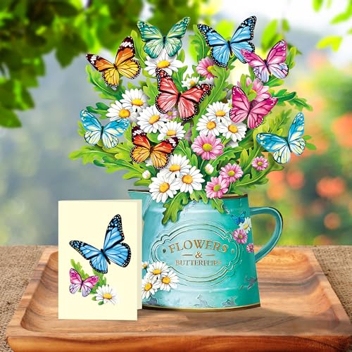Airpark 3D Pop Up Paper Flowers Bouquet Card 12’‘ with Note & Envelope, Birthday Gifts, Get Well, Thank You, Greeting Cards for Women Mom Wife Friends, Daisies and Butterflies - style: Daisies and Butterflies