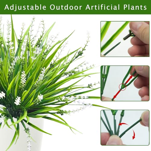 10 Pcs Artificial Plants Outdoor, UV Resistant Fake Outdoor Flowers Plants Faux Plastic Monkey Grass for Outside Front Porch Garden Window Box Home Office Planters Desk Decor (White) - color: White, size: 10pcs