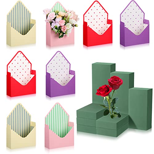 TaoBary 16 Pcs Mother's Day Florist Bouquet Envelope Boxes with Floral Foam Blocks, Paper Gift Boxes Flower Packaging Craft Paper Bag DIY Lovers for Wedding Birthday Party Decoration Supply