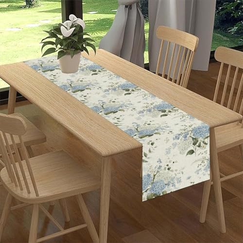 Blue Floral Table Runner, Spring Summer Watercolor Hydrangea Flower Butterfly Country Farmhouse Coffee Table Center Decor for Home Kitchen Dining Patio Holiday Party Table Decorations 13x36 inches - color: Tr-flower05, size: 13x36" Table Runner