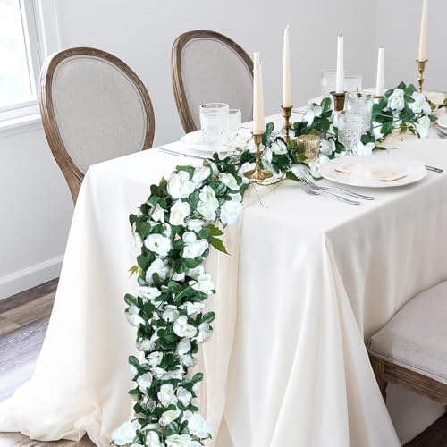 3PCS Artificial Flowers Spring Flower Garland 23.7FT Artificial Rose Vine Hanging Decoration for Wedding Wall Arch Party Backdrop (White) - color: White