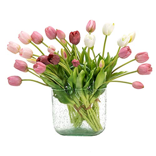 40pcs Artificial Tulips Flowers,Soft Touch Latex Bouquet, Fake Tulips Flowers,Spring Wedding Home Room Table Centerpiece Decor Light Purple Set - color: 40pcs Rolight Purple Set(no Vase)