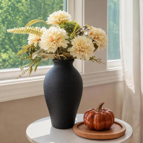 Ceramic Flower Vase Home Decor, 11 in Farmhouse Table Black Vases Rustic Vintage Living Room Kitchen Bedroom Decorations Pottery Decorative Vases for House Shelf Office Coffee Desk Dining Fireplace - color: 11 in - Black