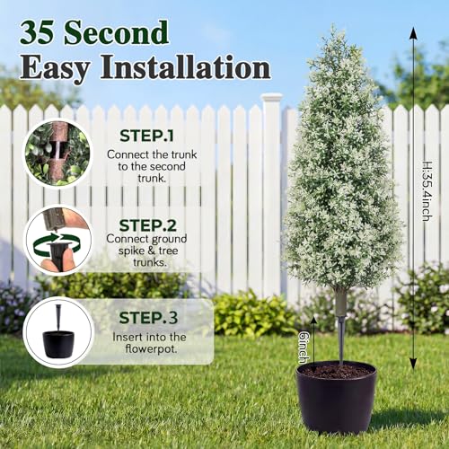 PATIO CHOICE 3ft Artificial Topiary Trees with Ground Spike Set of 2 Outdoor Faux Plants Realistic Faux Bushes and Shrubs Decorations for Outdoor Front Porch Garden - color: White, size: 3ft