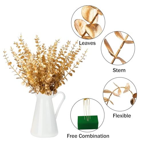 ABAJI 24 PCS Eucalyptus Stems Plastic Vivid Leaf Decorations Artificial Leaves Fake Faux Greenery Plant for Home Office House Table Desk Decor Wedding or Party Vase Forever Live - color: Silvery