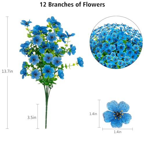 12 Bundles Artificial Flowers for Outdoor Fake Plastic Flowers Faux Plants for Decoration Hanging Planters Indoor Outside Garden Porch (Blue) - color: Blue-12 Bundles