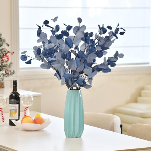 3 PCS Artificial Eucalyptus Stems Long 33" Fake Eucalyptus Leaves Branches for Vase Home Wedding Party Decorations, Blue - color: Blue*3