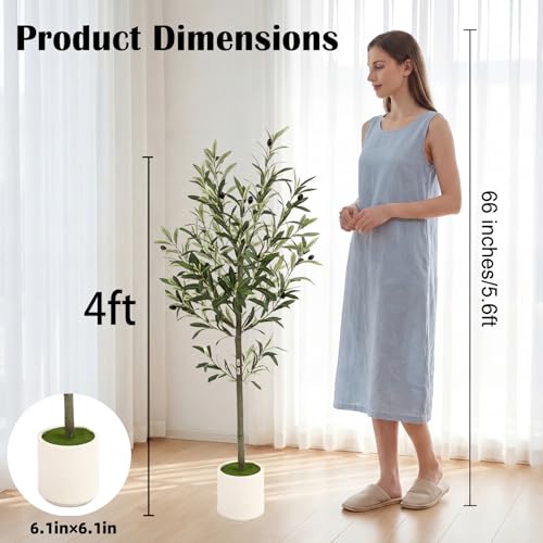 4ft Spherical Fake Olive Tree Artificial Indoor,Faux Olive Tree with Pot,Large Olive Branches and Lifelike Fruits,for Home Office House Living Room Decor. - color: 4ft