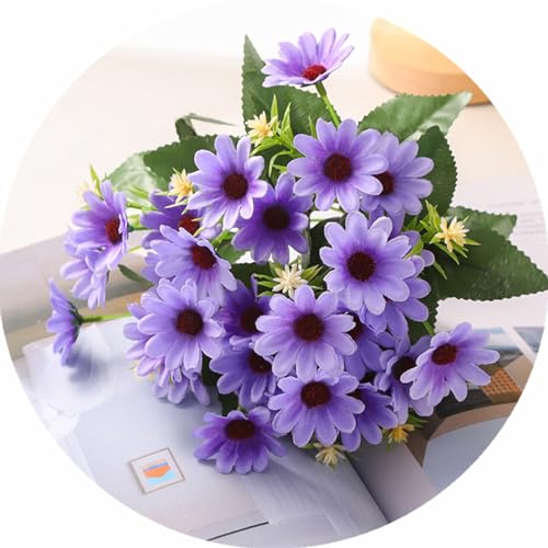 PASYOU Fake Daisy Flowers, Artificial Daisies Plants 4 Bundles Faux Silk Wildflowers Plastic Bushes for Indoor Outdoor Decoration Wedding Bouquet Table Arrangement Planter Filler DIY Decor - Purple - color: Daisy 4 Pack - Purple