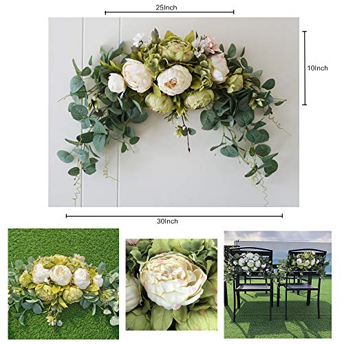 H&S BRIDAL Wedding Arch Flowers, 30 Inch Rustic Artificial Floral Swag for Door Lintel, Green Leaves Rose Peony Sunflowers Table Centerpieces Home Decoration - color: Green9