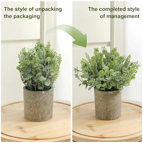 3 Pack Mini Potted Fake Plants Artificial Plastic Indoor Eucalyptus Plants for Home, Office, Desk, Bathroom, Coffee Table & Shelf (Light Green) - color: Light Green