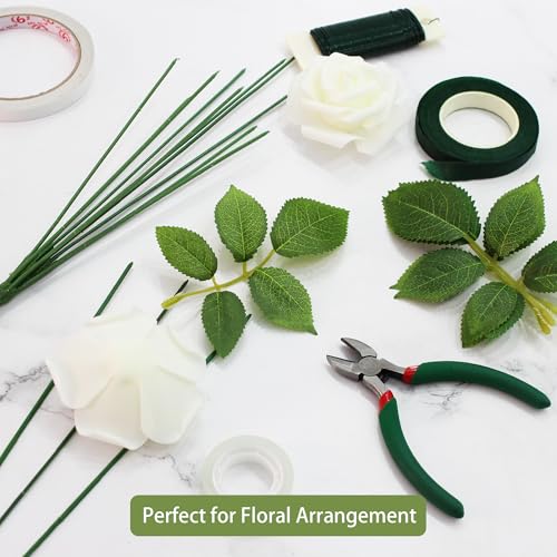 100 Pcs Artificial Flowers Green Leaf Bulk Faux Greenery Silk Fake Rose Leaves Bouquet Garland Wreath Floral Arrangement Supplie DIY Craft (1 Stem with 5 Medium-Leaf Green) - color: 07. 1 Stem With 5 Medium-leaf Green