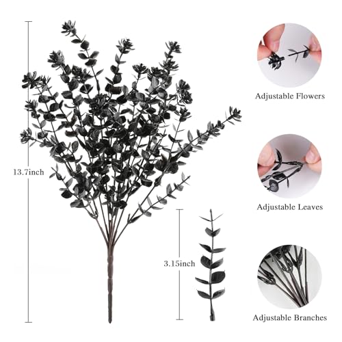 AmyHomie 16 Bundles Black Eucalyptus Artificial Flowers for Outdoor UV Resistant Faux Flowers No Fade Fake Plastic Plants Garden Porch Window Box Decorating - color: Black-eucalyptus, size: 16