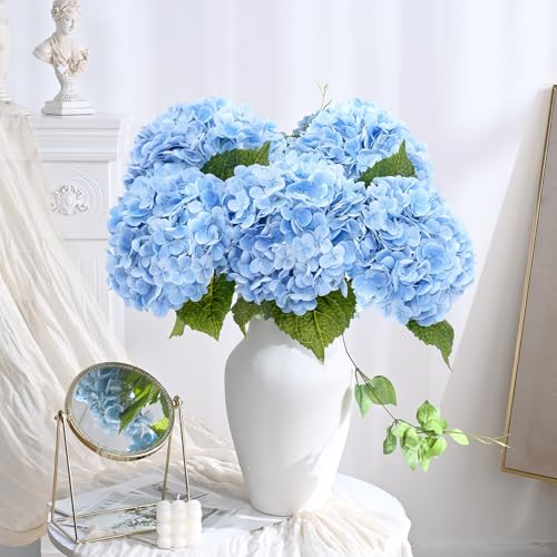 Waipfaru 21" Real Touch Blue Hydrangea Artificial Flowers with Long Stem & Leaves, Full Latex Faux Hydrangea Flowers for Home Decor Party Floral Arrangements Wedding Bouquets Centerpieces, 3Pcs - color: Blue, size: 3pcs
