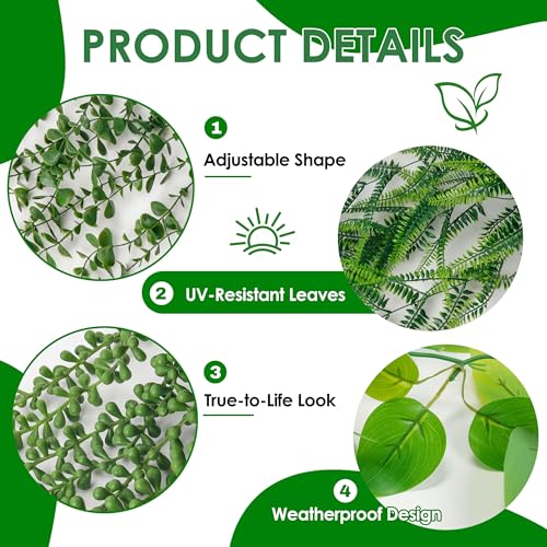 Der Rose 4Pcs Fake Plants Hanging Artificial Ivy Vine Faux Eucalyptus Hanging Plants, Boston Fern, String of Pearls for Living Room Aesthetic Bedroom Boho Kitchen Wall Shelf Indoor Outdoor Decor - color: Black Pot