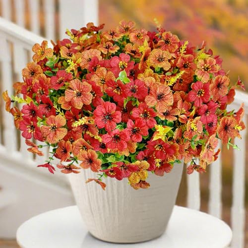 12 Pcs Outdoor Fall Decor, Fall Flowers Artificial for Decoration, Artificial Mums for Outdoors, Fake Mums Faux Mums for Outside Half Sphere, Plastic Flowers for Outdoors Home Porch - color: Yellow, size: 12Pcs