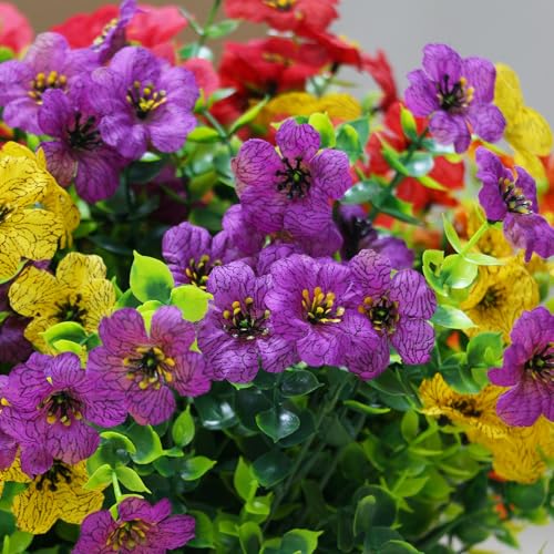 10 Bundles Spring Artificial Flowers for Outdoor,UV Resistant Fade Proof Outdoor Fake Flowers, No Maintenance Needed for Porch, Yard, Garden Decor-Fully Enjoy Your Free Time - color: 3purple+3red+2rosy+2yellow