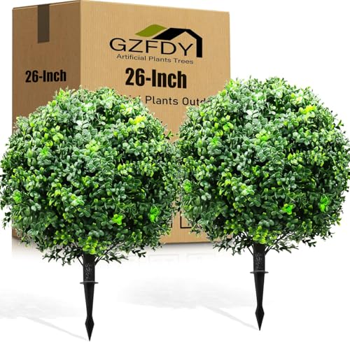 26-Inch Artificial Topiary Boxwood Ball Trees (Set of Two) – Lifelike, UV-Resistant Decor for Indoor & Outdoor Use – Enhance Your Space with Vibrant Greenery - color: 2pcs-ground Cutting-boxwood