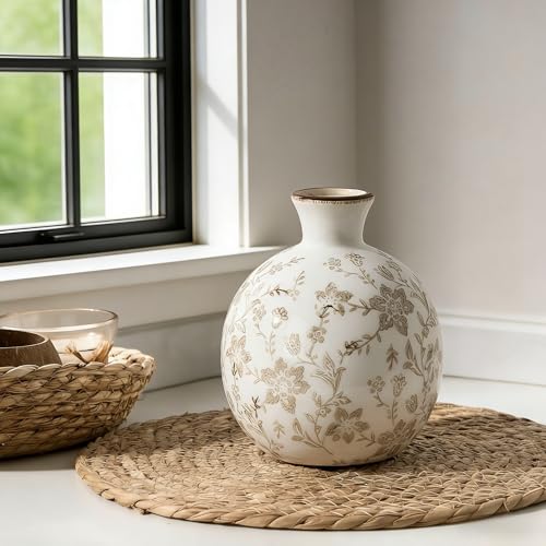 5.98" Ceramic Flower Decorative Antique Vase, Vintage Rustic Chinoiserie Floral Vase for Home Decor, Living Room, Bookshelf, Office, Entryway, Garden, Chinoiserie Decor, Tuscan Decor - color: Brown- 5.98"