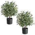 25" Tall Artificial Olive Topiary Ball Tree Set of 2 Pack, Olive Boxwood Topiary Ball Potted Bushes UV Resistant Potted Plants for Indoor Outdoor Home Garden - color: Green-2pcs