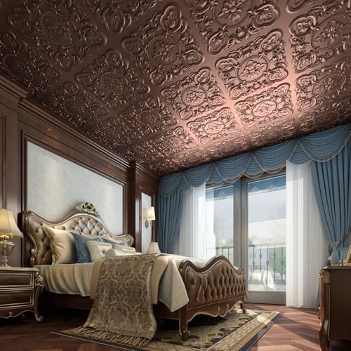 Art3dwallpanels 12 Pack Drop Ceiling Tiles, 24 x 24 Inch High Grade PVC 3D Wall Panels Vintage Flower Pattern for Interior Wall Decor, Fire Rated, Waterproof, Antique Copper - color: Antique Copper