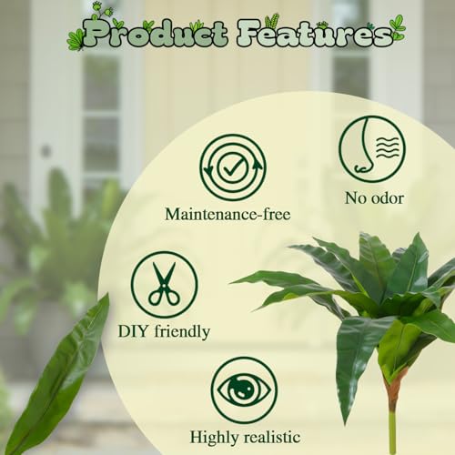 ucky 19.5" Artificial Dracaena Leaves Branches (20 Leaves, Bird’s Nest Fern), 3D Textured Faux Tropical Plant for Floor Vase, Large Home Decor - color: 2pcs Bird's Nest Fern, size: 20 Leaves