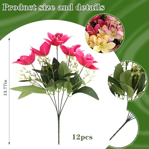 Coreland 12pcs Artificial Flowers Faux Cattleya Flower Bouquet for Vase Table Decorations Silk Flowers for Home Decor DIY Party Wedding Centerpieces Indoor Outdoor Arrangements (Vase not Included) - color: B Mix - 12 Pcs