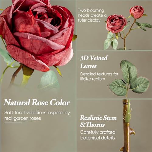 Real Touch Artificial Rose Flower 20pcs Dusty Silk Fake Rose Flowers with Stems Realistic Full Rose Arrangement Flores Decorations for Wedding Anniversary (Dusty Rose) - color: Dusty Rose