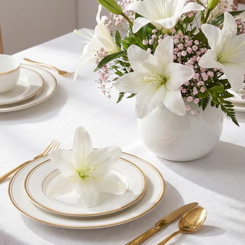 Suncalla 30 Pack Large Artificial Lilies Flower Heads with Realistic Stamens 5.9" Faux Fake Lily Flower Heads Bulk for DIY Crafts Cake Wedding Bridal Wreaths Table Home Party Decor (White) - color: White