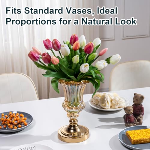 Bailikang 20PCS Fake Tulips Artificial Tulip Silk Flowers Fake PU Bouquet Artificial Flowers Faux Flowers with Gift Box Soft Faux Tulips Bouquets Arrangements for Party Wedding Home - color: White+light Red