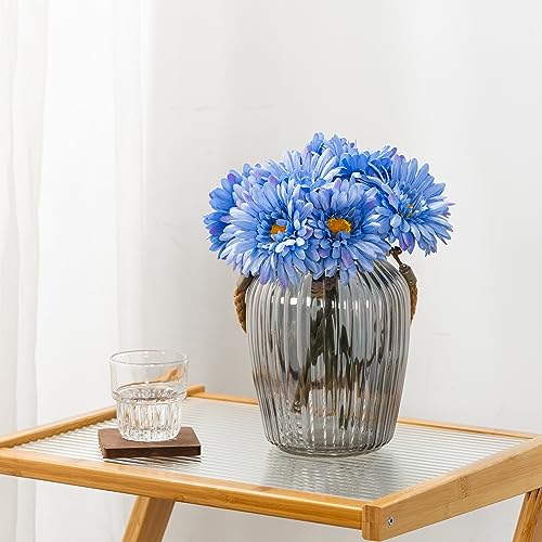 TOPIA Artificial African Daisies Flowers African Daisy Silk Flowers Artificial Gerbera Daisies Pack of 10 (Blue) - color: Blue, size: 10pcs