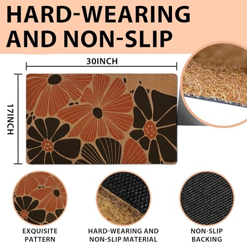 Cute Boho Door Mat, Floral Doormat Abstract Flower Welcome Front Door Mat Outside Indoor Outdoor Entrance, Floral Artificial Coir Doormat Rugs for Patio Kitchen Decor, 17x30 Inch - color: Multi Color