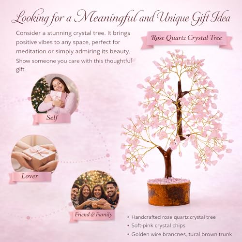 ANAYA AGATE Crystal Tree of Life Rose Quartz Healing Crystal Trees for Home & Office Decor, Handmade Gem Money Bonsai Trees for Positive Energy, Good Luck Decor, Birthday Gifts for Women, Mom - color: Rose Quartz Golden Wire