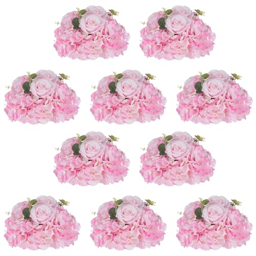 NUPTIO Flower Balls Flowers for Centerpieces: 10 Pcs 11.8 inch Diam Pink Artificial Rose Fake Flower Arrangement Bouquet for Wedding Party Tables Decorations - color: Pink, size: 11.8" Diam - 10 PCS