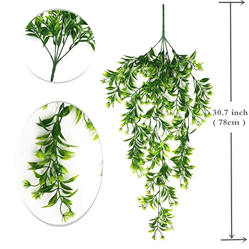 Artificial Vine with Flowers, Plastic Hanging Ivy Plants Garland Fake Vines Grass Home Garden Outdoor Window Box Indoor UV Resistant Party Wedding DIY Wall Decor Decoration - Green 2 Pack - color: Flowers Vines/ Green- 2 Pack