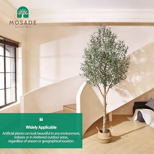 MOSADE Artificial Olive Tree 10 Feet Fake Olive Plant and Handmade Seagrass Basket, Perfect Tall Faux Topiary Silk Tree for Indoor Entryway Decor Home Office Gift