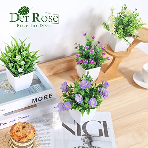 Der Rose 4 Pack Small Fake Plants Mini Artificial Faux Plants Indoor with Flowers Spring Decorations for Home Room Farmhouse Desk House Bathroom Decor - color: White