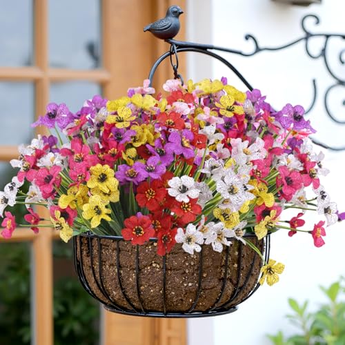 Bassion 24 Bundles Artificial Flowers for Outdoors Decoration, UV Resistant Mixed Color Silk Fake Faux Flowers Artificial Plants for Outside Window Box Porch Garden Home Decor - color: Mix Color