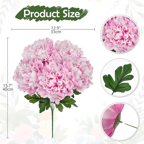 Briful Artificial Peony Flowers Bouquet 15.7" Faux Pink Silk Peonies Floral Arrangement Fake Flowers for Home Office Wedding Party Table Centerpiece Decor - color: Pink