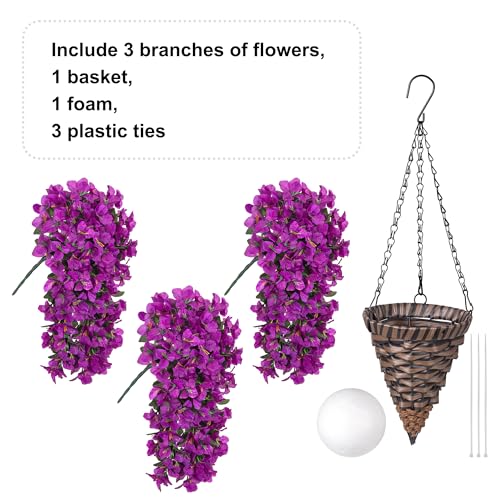 Ivydale Bougainvillea Artificial Flowers Hanging Basket for Outdoors Spring Decoration, 3pcs Silk Flowers Fake Plants Long Vines Look Real UV Resistant for Yard Porch Patio Home, Fuchsia - color: Fuchsia