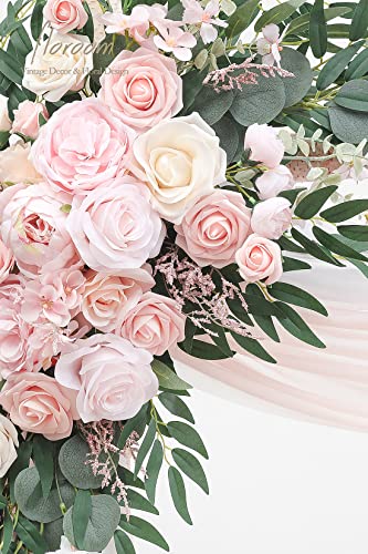 Floroom Arch Flowers with Drapes Kit (Pack of 4) - 2pcs Artificial Blush Pink Floral Swag Arrangement with 2pcs Draping Fabric for Wedding Ceremony Arbor and Reception Backdrop Decoration - color: Blush & Cream