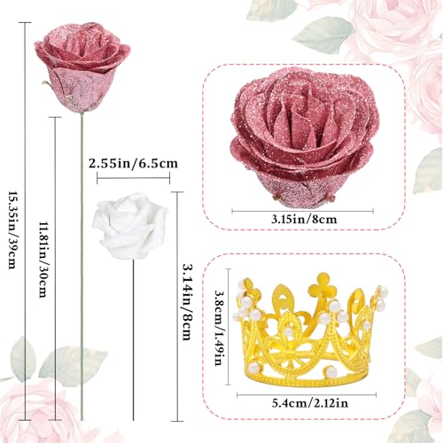 36+20 Glitter Roses Bouquet, DIY Fake Flowers Bouquet, Craft The Initials of Your Loves' Name with Artificial Rose for Valentines, Anniversary, Wedding, Rose Gold & White - color: Rose Gold & White