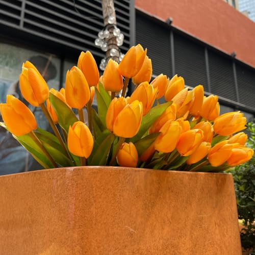 Artificial Fake Flowers Tulip for Outdoor Decoration,UV Resistant Faux Plastic Fabric Greenery Shrubs Plants Fake Flowers Hanging Planter Kitchen Home Garden Wedding Decor (Yellow) - color: Yellow