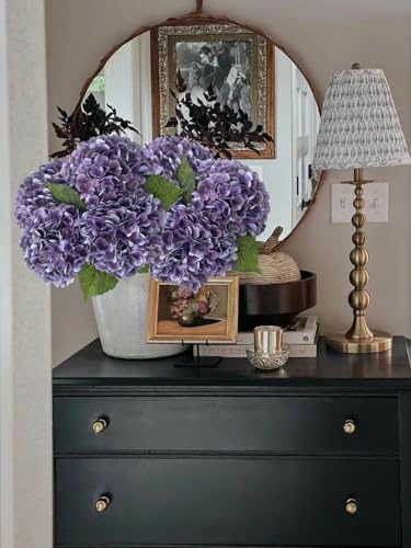 YalzoneMet 3 PCS Dark/Black Purple Hydrangea Artificial Flowers 21'' Real Touch Faux Latex Hydrangea Flowers for Wedding Tables Centerpieces Vintage Fake Flowers for Party Home Kitchen Decor - color: Dark/Black Purple