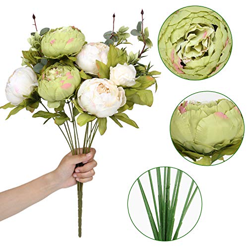 Silk Peony Bouquet Vintage Artificial Peonies Flower for Home Wedding Party Decor (1pcs, Green) - color: Green